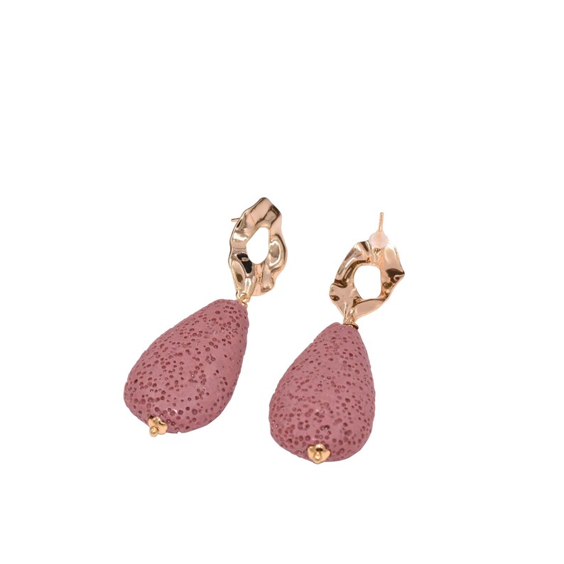 Gold Dangle Drop Lava Stone Earrings