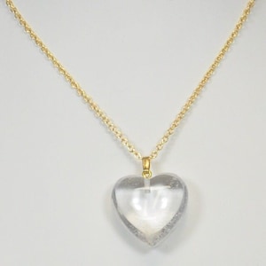 Crystal Heart Long Chain Necklace, Heart Shape Pendant Wife Heart Necklace, Crystal Gold Pendant, Cute Heart Jewelry, Heart Shaped Crystal