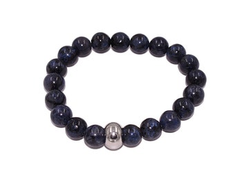 Blauwe Dumortierite kralen armband met RVS bal, armband voor mannen, dagelijks armband, blauwe steen armband, surfer armband