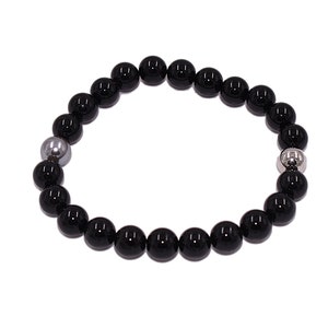 Black Onyx Bracelet, Round Bead Bracelet, Stretchy Bracelet, Mens Onyx Bracelet, Onyx Bead Bracelet, Stacking Bracelet, Black Bead Bracelet