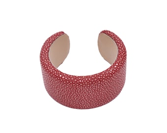 Stingray leather bangle in red, Statement bracelet, real leather bracelet