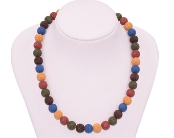 Multi Color Round Lava Stone Necklace