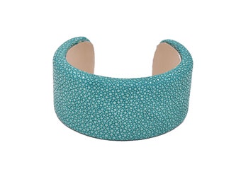 Stingray leather bangle in turquoise, Statement bracelet, real leather