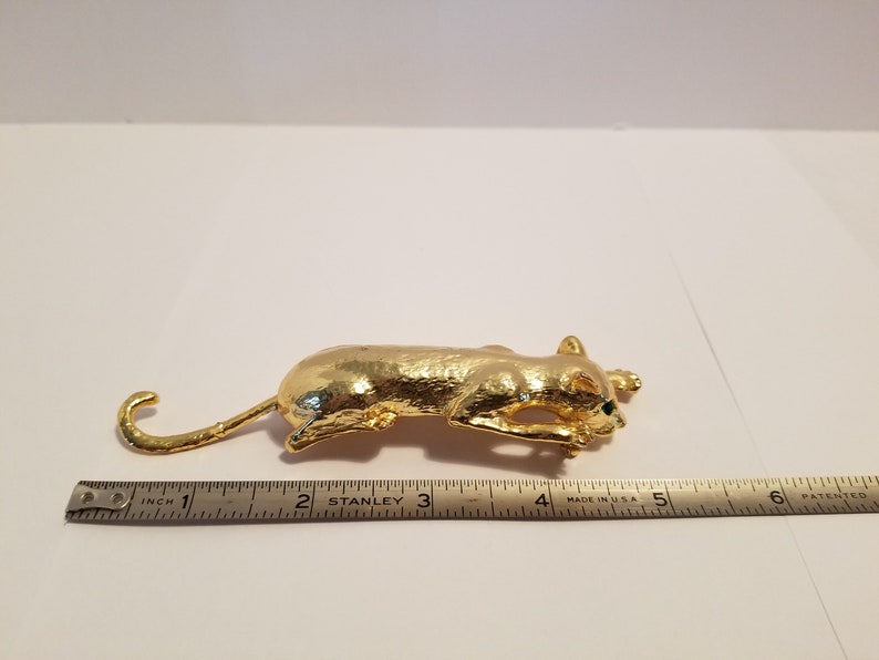 Hinged Tail Large Gold Panther Brooch With Green Eyes Shoulder Sitter Pin **New Lower Price**