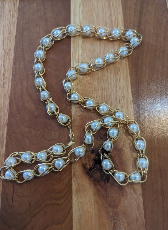 Faux Pearl and Goldtone Necklace - image 1