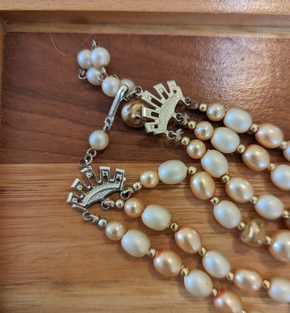 Vintage Triple Strand Gold and Cream Graduated Be… - image 3
