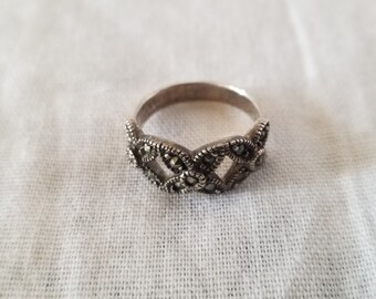 Sterling Silver and Marcasite Floral Ring