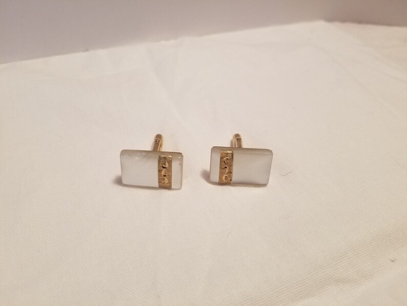 Vintage Swank Mother of Pearl and Gold Tone Cuff Links