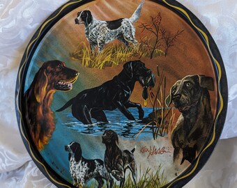 Hunting Dog Metal Serving Plate