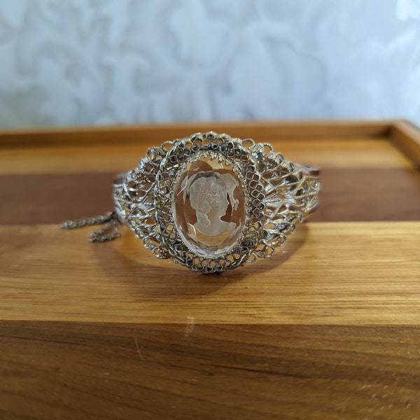 Whiting and Davis Silver Tone Cameo Bracelet