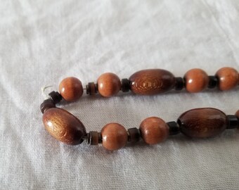 Wood Bead and Shell Necklace, BOHO