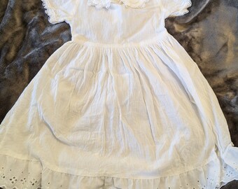 Girls 100% Cotton White Dress with Eyelet Trim Size 2