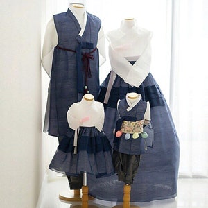 Family Hanbok Rental _ White & Blue image 1