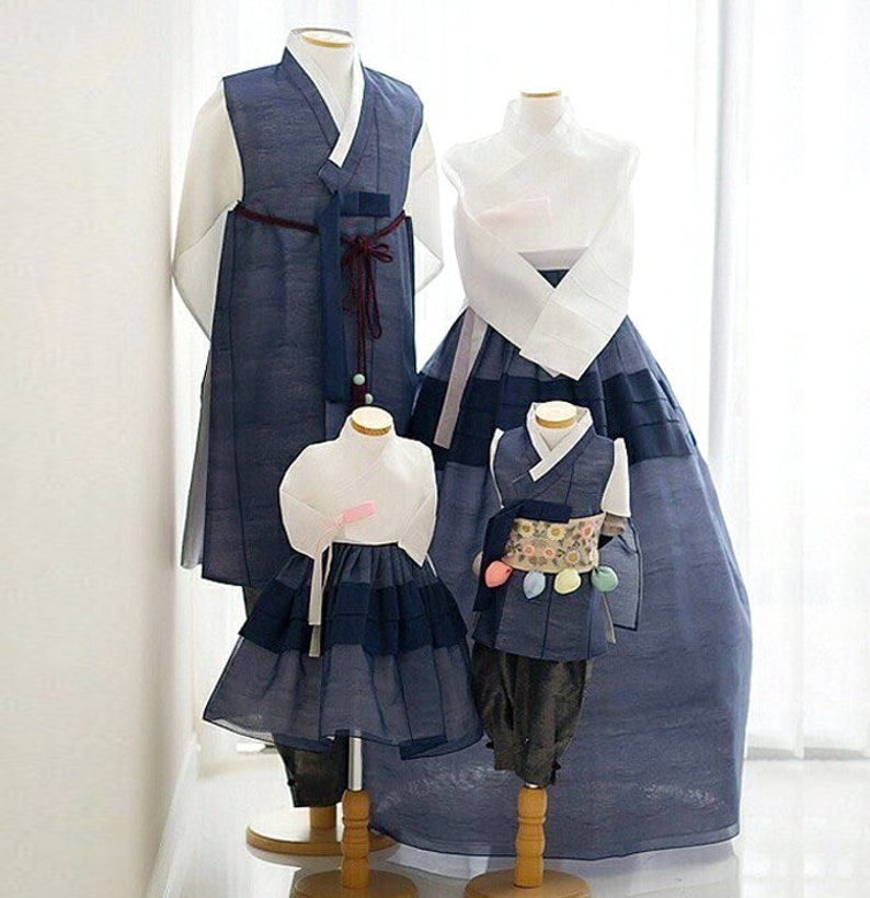 Family Hanbok Rental _ White & Blue image 1