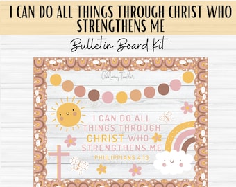 I Can Do All Things Through Christ Who Strengthens Me - Phil 4:13 -Christian Bulletin Board Set -Classroom Décor -Christian Classroom -Retro