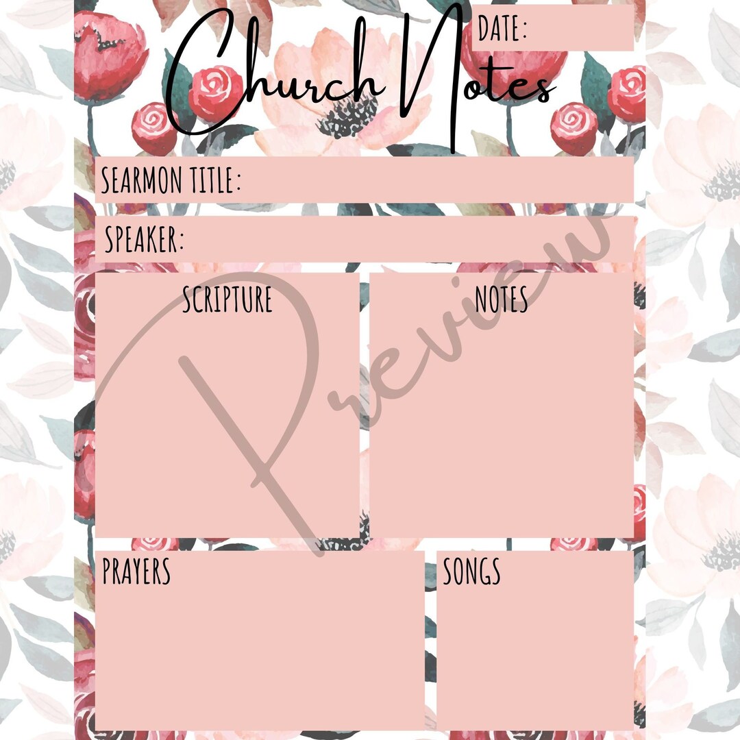 Floral Church Notes Print Out - Christian Bible Study - Church Notes ...