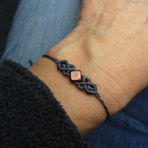 Macrame bracelet micromacrame bracelet anthracite Micromacrame bracelet minimalist filigree Czech glass rhombus
