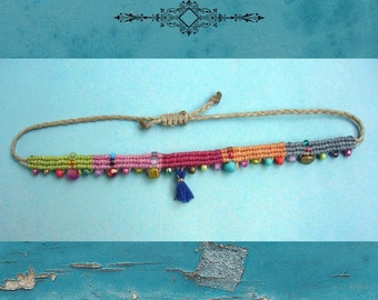 Macrame bracelet, macrame jewelry, micromacrame bracelet, boho, colorful, boho bracelet, gift for woman, glass beads, tassel, rocailles