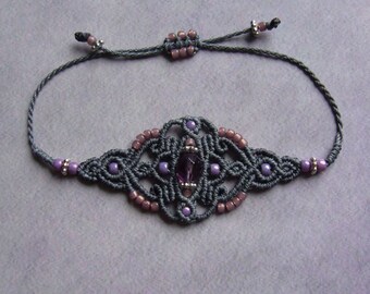 Bracelet micromacrame, bracelet macramé, bracelet micromacrame, bijoux macramé, anthracite, violet, argent