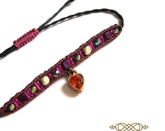 SALE * Makramee Armband, Makramee Schmuck, micromacrame bracelet, boho, Glasperlen, Glascubes, Metallperlen, Herzchenanhänger, SALE