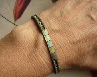 Macrame bracelet, gift for woman, Tila beads, olive, gold, micromacrame bracelet