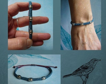 Macrame bracelet, micromacrame bracelet, petrol, teal, casual, unisex, metal beads