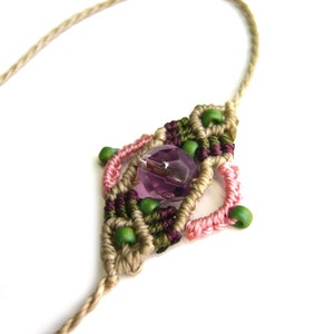 SALE Macrame bracelet, macrame jewelry, micromacrame bracelet, boho, natural, old pink, green, cut glass beads, seed beads image 2