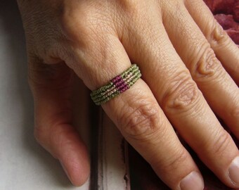 Macramé Ring, Ribbon Ring, micromacrame ring, Gift for woman, Micromacrame Jewelry, Ribbon ring, olive, gold, burgundy