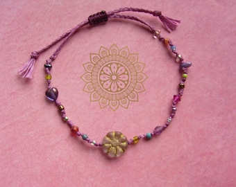 Bracelet bohème, noué, bijoux de bras, perles de verre, perles de rocaille, filigrane, minimaliste, délicat, rose, coloré, perles de verre fleur tchèque
