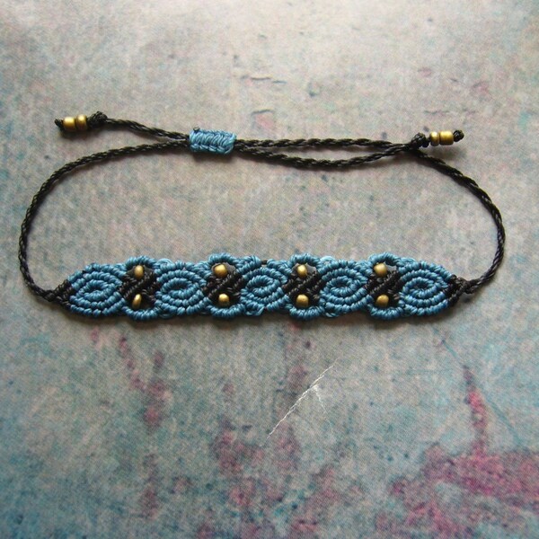 Makramee Armband, Makramee Schmuck, micromacrame bracelet, boho, petrol, schwarz, altgold, teal, black