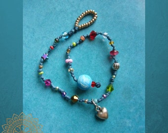 Boho bracelets, glass beads, knotted, bracelets, gift for women, colorful, yoga jewelry, heart, heart pendant, star bead