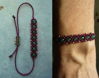 Bracelet Macrame, bijoux macramé, bracelet micromacrame, vin rouge, perles d'aventurine, perles de rocaille