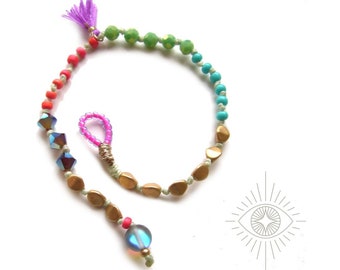 Boho bracelets, colorful glass beads, knotted, bracelets, gift for woman, tassel