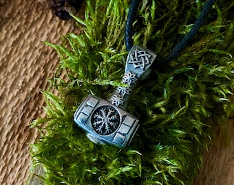 Mjolnir, Compass Pendant, Thor Hammer Pendant, Viking Hammer,Bronze Mjolnir, Handcrafted Pendant
