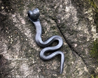 Hand forged snake necklace/serpent/iron/viking/forged/vikings/blacksmith made/mystic/amulet/pendant/hand forged/jormungandr/necklace/steel