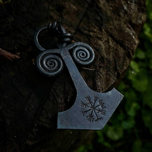Hand Forged Mjolnir, Thor&#39;s Hammer pendant, Thor hammer necklace, Viking necklace, Viking pendant, Norse Jewelry, Protective Amulet