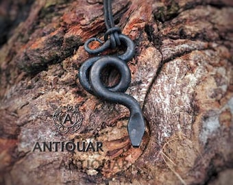 Serpent necklace, Viking necklace, Viking pendant, gothic serpent necklace, forged pendant,