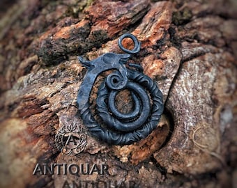 Forged iron ouroboros, jormungandr, Viking necklace, Viking pendant, Viking jewelry