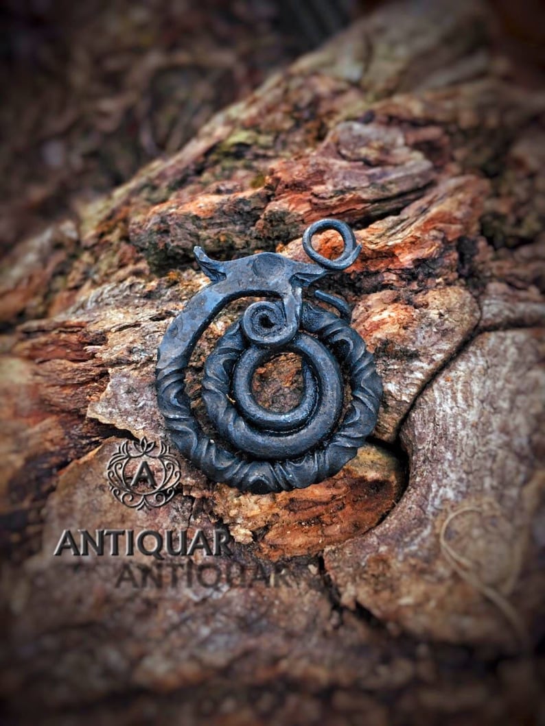 Puede incluir: Un colgante de metal negro con un dise&ntilde;o de drag&oacute;n estilizado. El colgante es circular y tiene un peque&ntilde;o bucle en la parte superior para sujetarlo a una cadena.