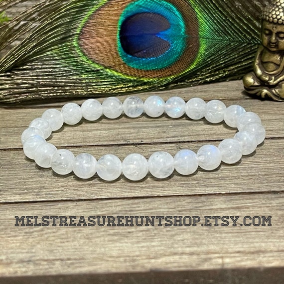 Blue Flash Rainbow Moonstone Beaded Bracelet Rainbow Moonstone