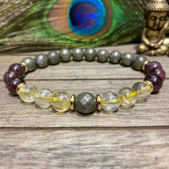 Pyrite and Citrine Gemstone Healing Crystal Bracelet – Moana Treasures