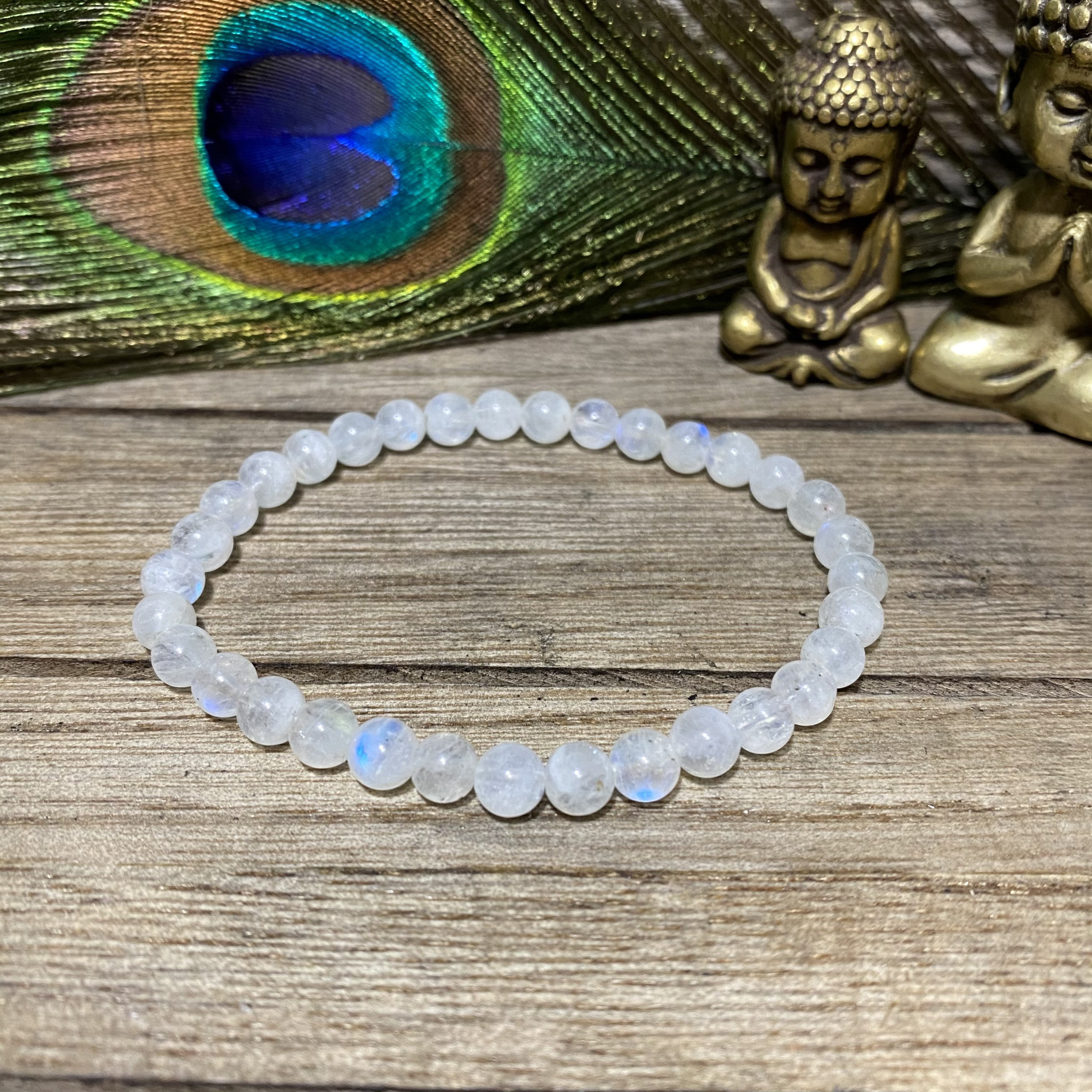 Blue Flash Rainbow Moonstone Beaded Bracelet, Rainbow Blue Flash Rainbow Moonstone Beaded Bracelet, Rainbow