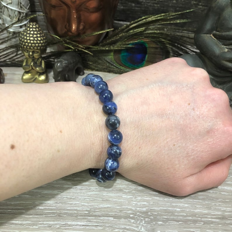 crystal healing chakra Sodalite beads reiki yoga boho hippie Sodalite bracelet Sodalite bead bracelet maka Sodalite