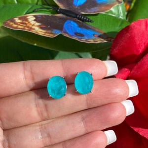 Vibrant Neon Ice Blue Paraiba Tourmaline Oval Stud Earrings, Gift for Her, Birthday, Valentines, Star of Hollywood