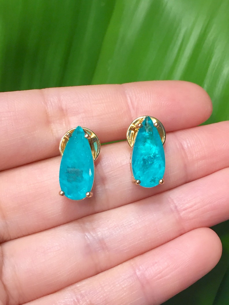 One of a kind natural paraiba tourmaline stud earrings with | Etsy
