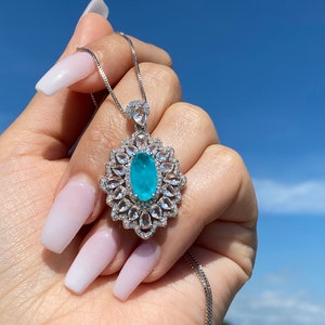 Ocean Blue Natural Paraiba Tourmaline Necklace Pendant with Amazing Exotic Neon Blue Color and Glow
