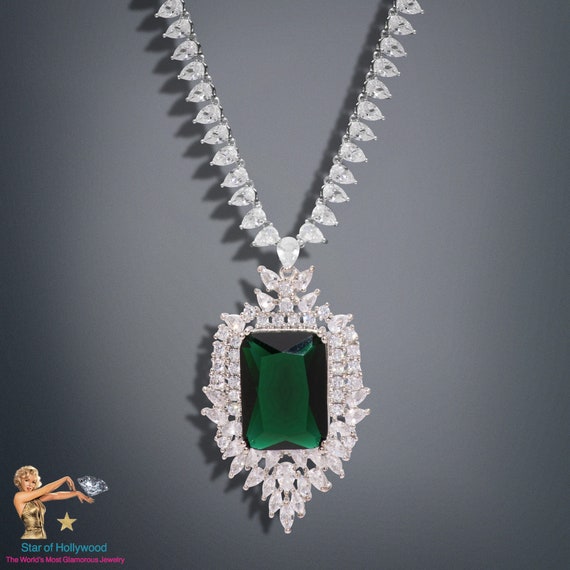 Best Buy Stunning Emerald & Aquamarine 3 Stone Necklace At Affordable Price