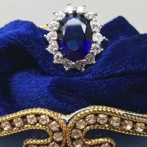 Royal Sapphire Ring, Inspired by Princess Diana, comes with golden coin of Prince Charles and Princess Diana, Sapphire and Diamond Ring image 9