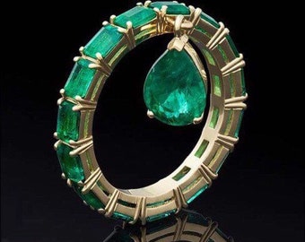 Mesmerizing Natural Zambian Emerald Ring Emerald Band Dangle Drop Emerald 18K Yellow Gold Vermeil Engagement Band Ring Size 7