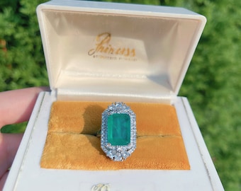 Forest Green, Natural Zambian Emerald Ring, Big Bold and Elegant Cocktail Emerald Ring, Gift for Her, Emerald May Birthstone